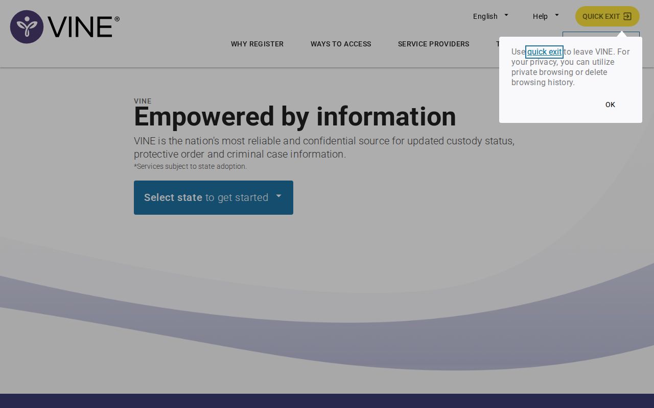 VINELink search controls for an Arkansas custody lookup