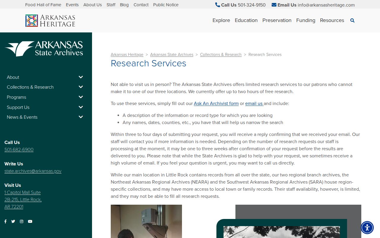 Arkansas State Archives research request instructions